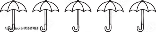 Minimalist Black and White Umbrella Icon Set Line Drawing