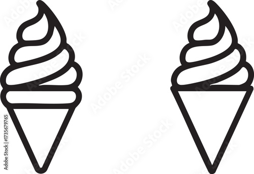 Black and White Ice Cream Cone Symbols Minimalist Vector Design
