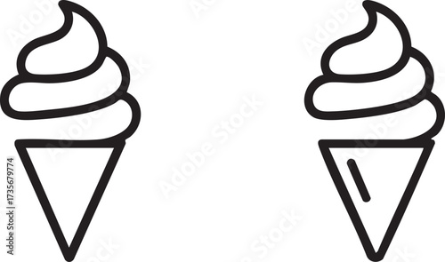 Abstract Line Art Ice Cream Cone Dessert Icon Set Isolated