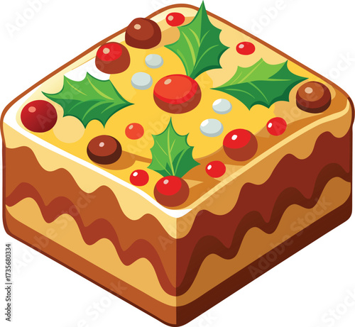 Christmas Fruitcake Traditions round cake with walnut and candied fruit arrangement