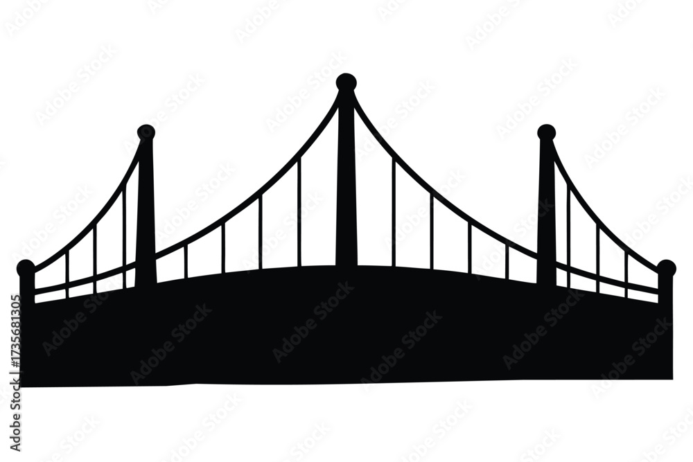 Obraz premium Suspension Bridge Silhouette | Architecture Outline | Simple City Landmark Artwork