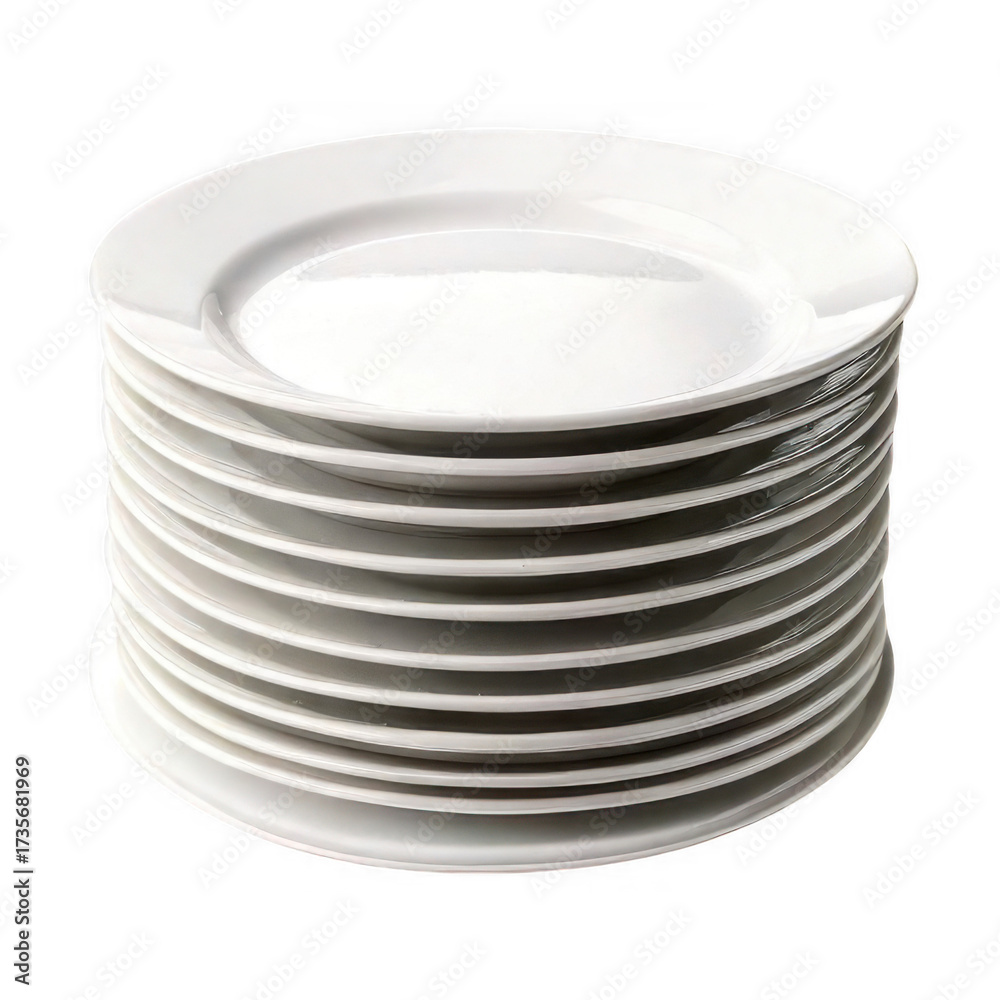 Obraz premium Stack of empty white plate isolated on transparent background
