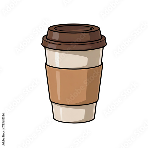 Cartoon Coffee Cup with Brown Lid and Sleeve on White Background to go cup disposable cup isolated on a transparent background