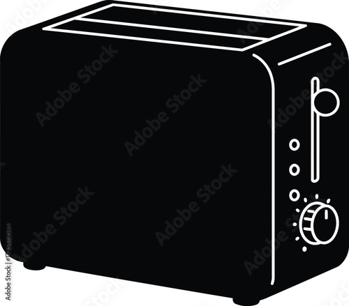 Modern black two-slice toaster with shiny chrome accents for kitchen breakfast silhouette