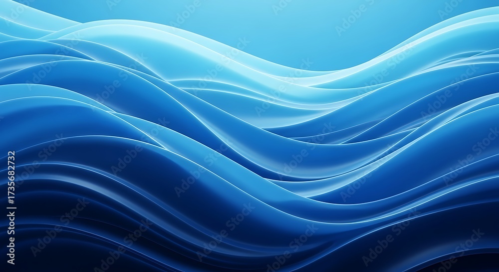 Fototapeta premium Serene abstract ocean waves in various shades of blue, with soft light illuminating the smooth, flowing curves of the water