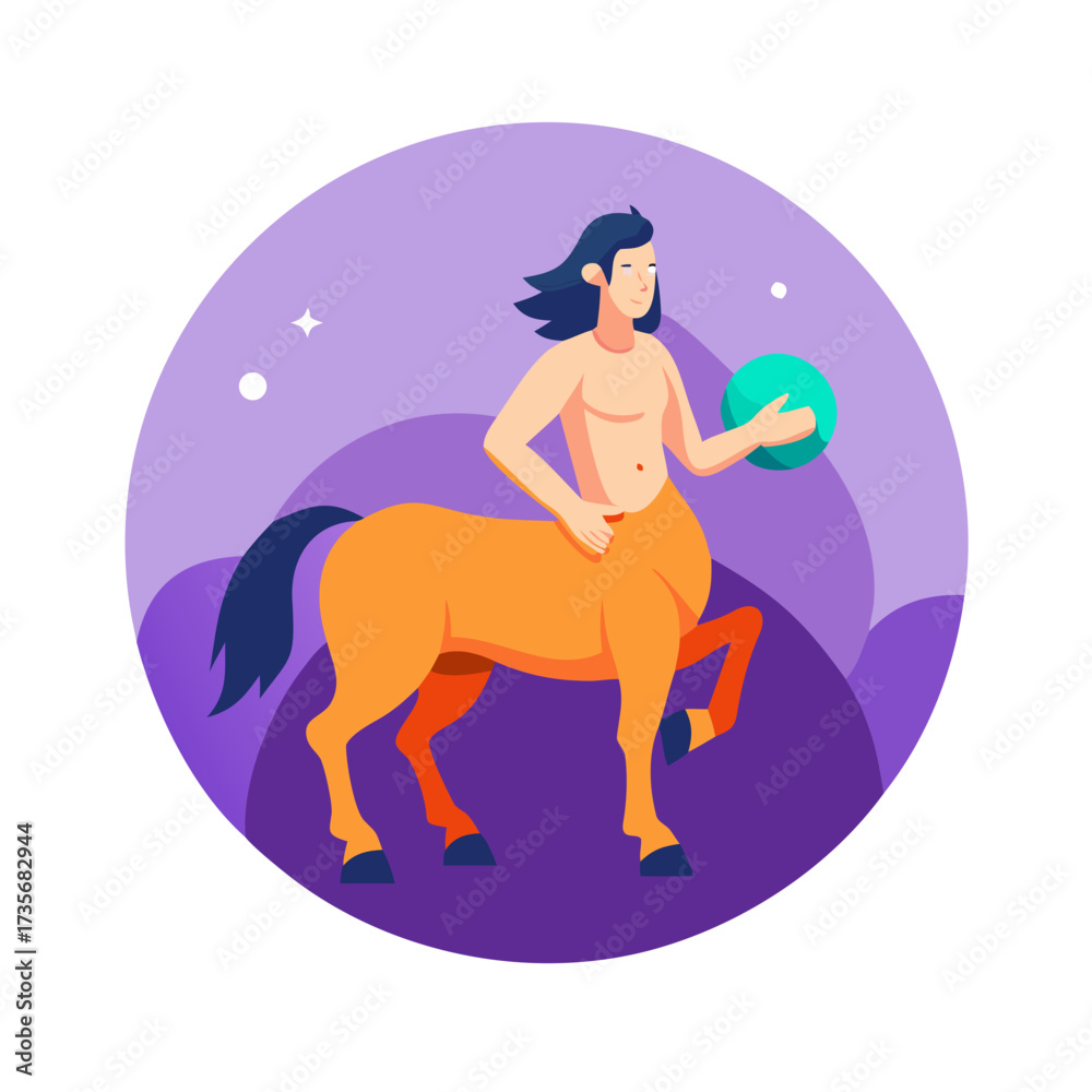 Fototapeta premium Centaur Mythical Horse Human Hybrid Flat Colorful Round Fantasy Vector Icon