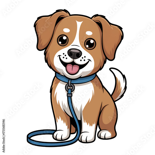 Cute Cartoon Dog Sitting with Blue Leash and Collar transparent animal isolated on a transparent background