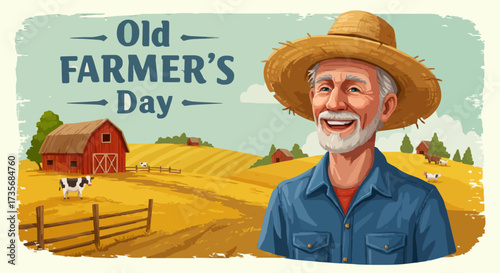 Old farmer's day vector illustration, people