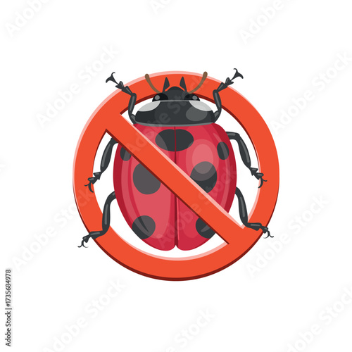 Stop red ladybug insect. Stop insects sign. Red ladybug insect in a red forbidding circle, vector