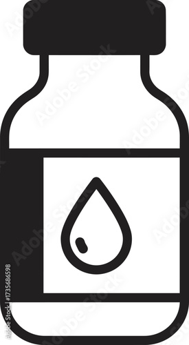 Medicine bottle icon with droplet symbol represents health care and pharmaceutical treatment options silhouette