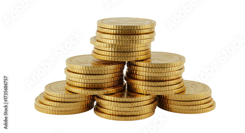 Stacks of golden coins arranged in a pyramid isolated PNG with Transparent Background