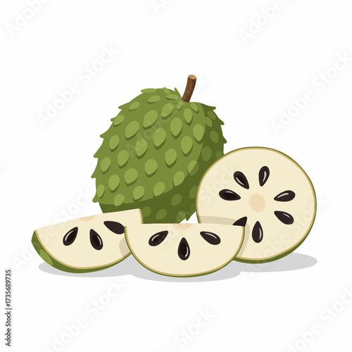 Flat Illustration Detailed Soursop Tropical Fruit Freshness Sweetness Delicious Icon