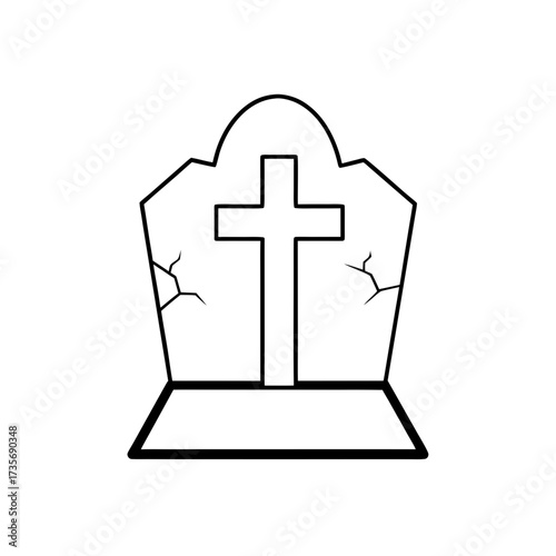 Cracked gravestone with a cross
