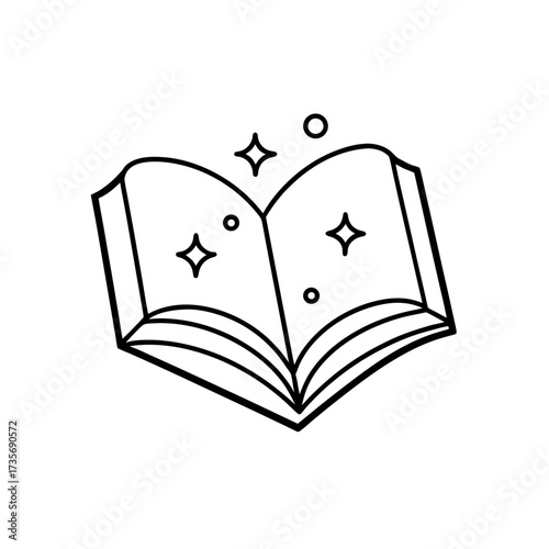 Open book with sparkling stars