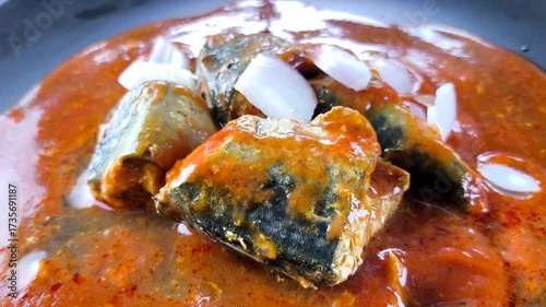 Canned fish in plate, indoor Chiangmai Thailand.