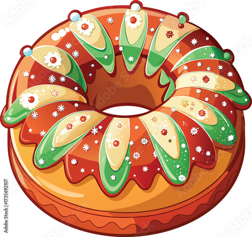 Christmas Fruitcake Traditions decorated round cake with orange peel and cherry