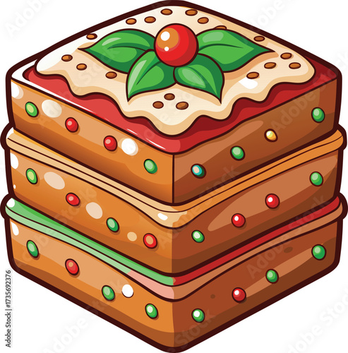 Christmas Fruitcake Traditions square slice with colorful candied fruits and nuts
