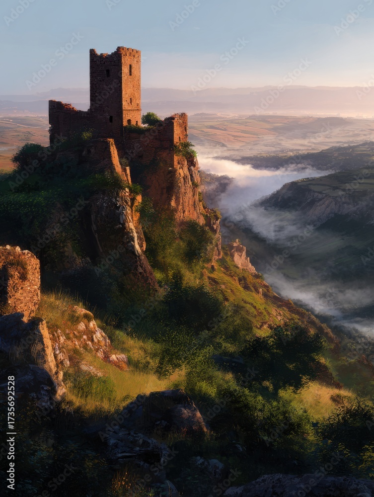 Fototapeta premium Ancient medieval fortress on a hilltop
