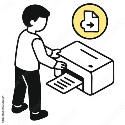 Optimizing office workflow A diligent team member performs essential printing work, ensuring smooth documentation management for all departmental needs and fostering productive team efforts