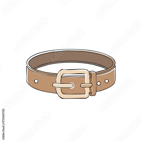 Stylish Brown Leather Belt with Rectangular Buckle, Fashionable Accessory for Clothing Outfits, Flat Vector Illustration