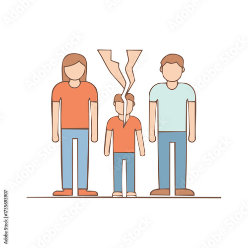 Child's head breaking, symbolizing the emotional impact of parental divorce and family separation