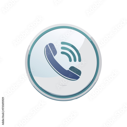 Digital illustration of a modern blue telephone handset icon with active ringing waves