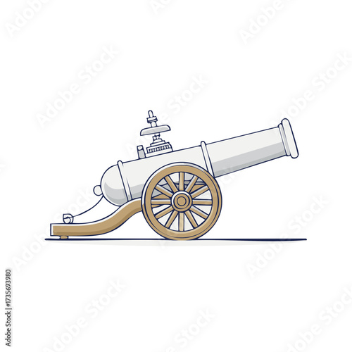 Artillery Piece with Ornate Details, Detailed Old-Fashioned Cannon with Wood Wheels, War Machine