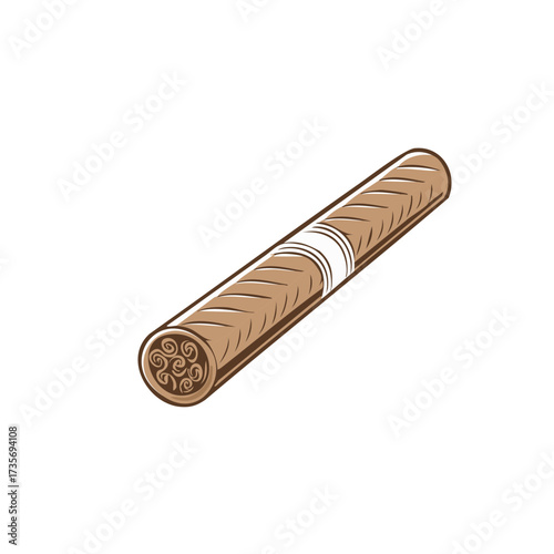 Hand Rolled Cigar Isolated on White Tobacco Smoking Vector Graphic