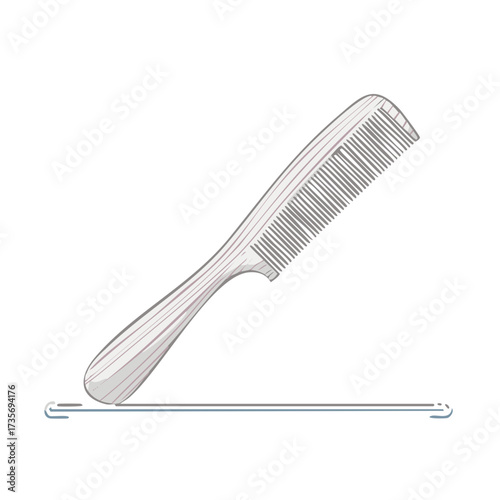 Stylized grey hair comb illustration for grooming, beauty, and personal care