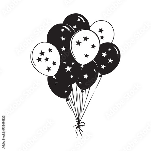 Balloons silhouette, balloons floating gracefully in air silhouette, black balloons tied together silhouette vector illustration
