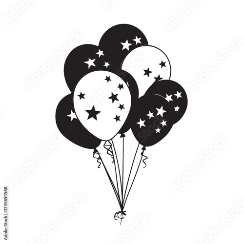 Balloons silhouette, balloons floating gracefully in air silhouette, black balloons tied together silhouette vector illustration