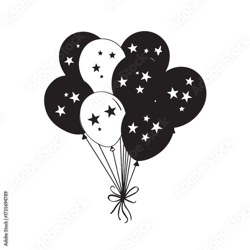 Balloons silhouette, balloons floating gracefully in air silhouette, black balloons tied together silhouette vector illustration