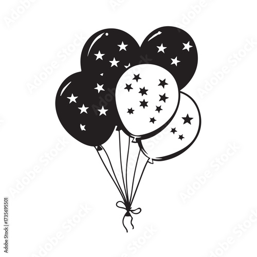 Balloons silhouette, balloons floating gracefully in air silhouette, black balloons tied together silhouette vector illustration