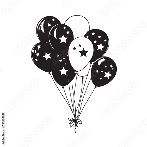 Balloons silhouette, balloons floating gracefully in air silhouette, black balloons tied together silhouette vector illustration