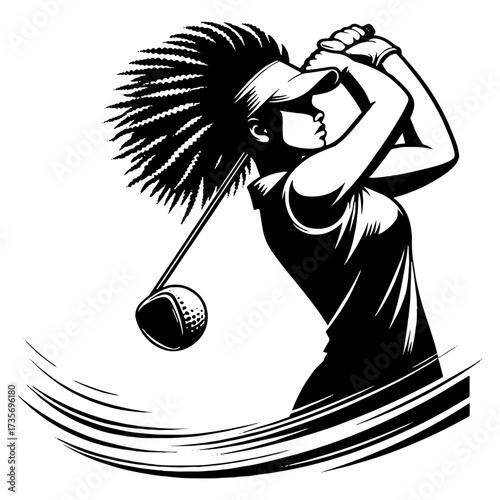 Power Swing Female Golfer Silhouette With Driver Motion Lines