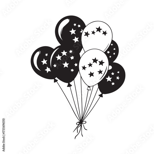 Balloons silhouette, balloons floating gracefully in air silhouette, black balloons tied together silhouette vector illustration