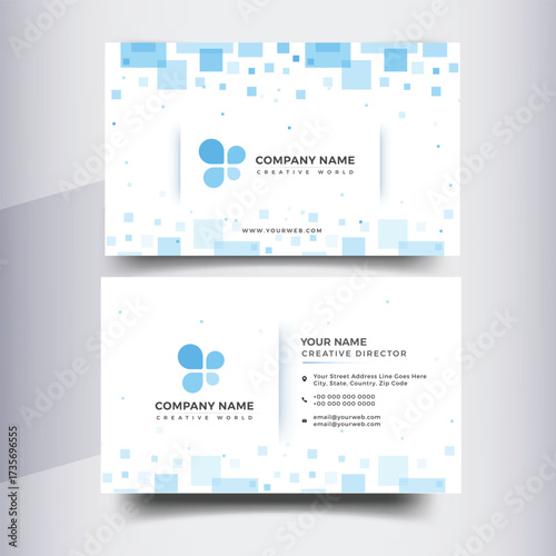 Blue and white business card with abstract squares