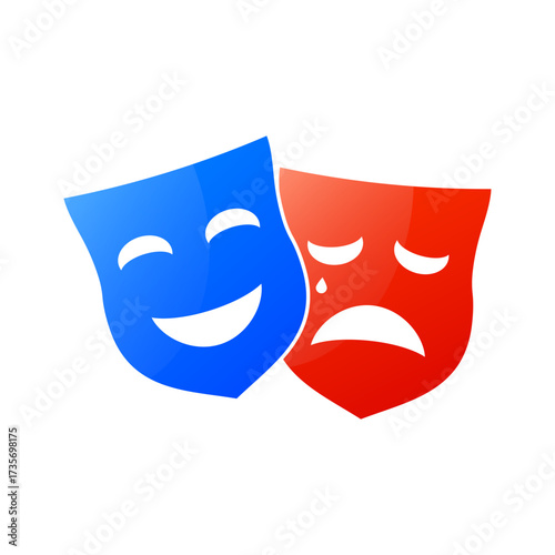 Masquerade concept. Theater mask icons. Comic and tragic mask. Theatre masks for tragedy, drama and comedy. Vector Illustration.