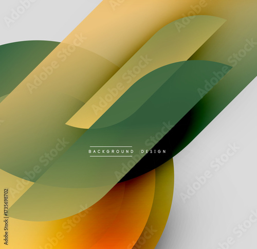 Abstract flowing shapes, warm colors dominate design. Overlapping layers create dynamic visual effect. Modern aesthetic.