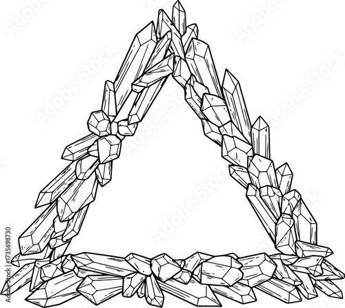 Vector decorative triangle border, crystal prism shard gemstone frame design