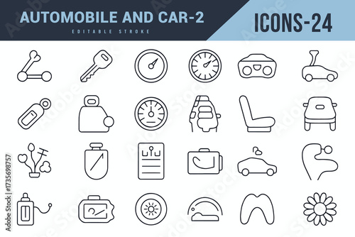 Automobile and Car Icons Set for Design Projects White Background.
