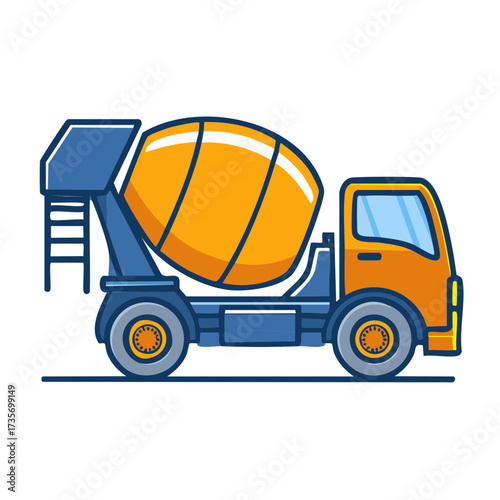 Cartoon Concrete Mixer Truck with Orange Drum and Blue Chassis for Construction Industry