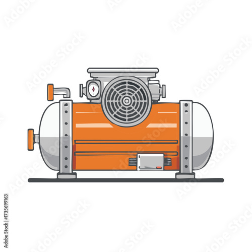 Industrial Air Compressor Machine with Motor and Pressure Gauge Vector Illustration