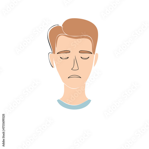Sad man with closed eyes shows sorrow and grief expression
