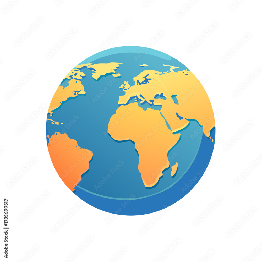 Naklejka premium Global World Map with Continents Featuring Africa, Europe and South America in an Abstract Planet Design