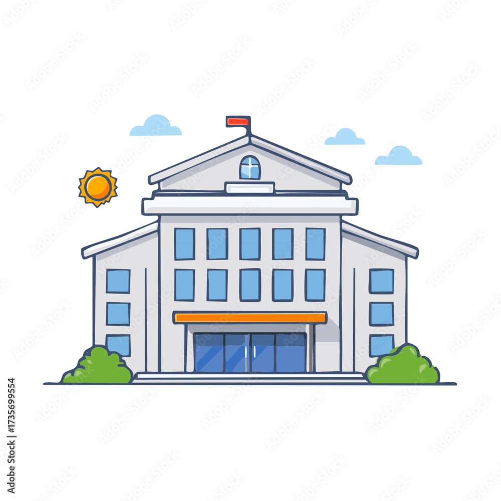 Obraz premium Cartoon illustration of a classic school university or government building on a sunny day