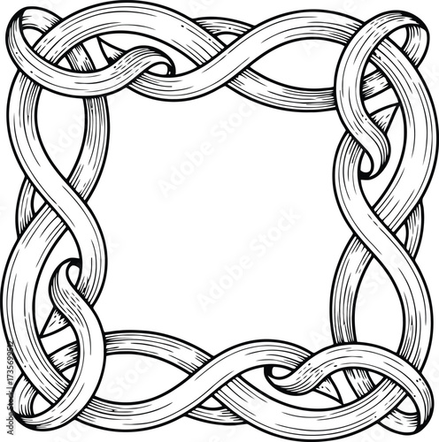 Ornamental abstract square frame, cultural inspired interlace ribbon weave border