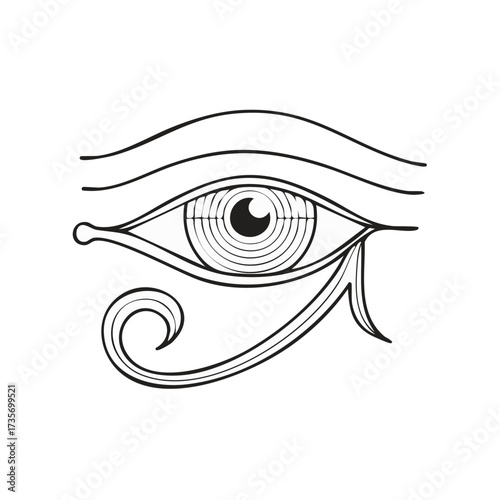 Stylized Eye of Horus ancient Egyptian symbol for protection, health, and royalty in a minimal line art style
