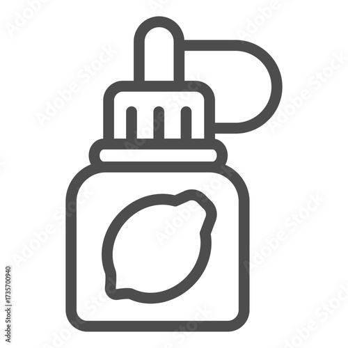 Jar with lemon line icon, vaping concept. Vector graphics. Liquid filling sign on white background, outline style icon for mobile or web design.