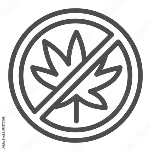 Illegal marijuana ban line icon, dangers of smoking concept. Vector graphics. Prohibited item sign on white background, outline style icon for mobile or web design.